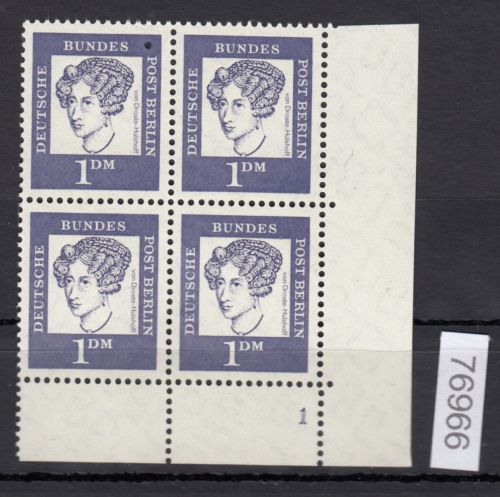 Berlin 1961, Mich.-Nr.: 212 **   Eckrand  4er.-Block  RU  Formnr. 1