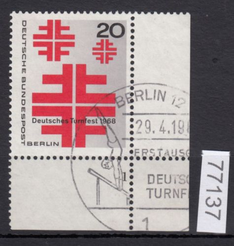 Berlin 1968, Mich.-Nr.: 321 gestempelt  Eckrand  FN 1   Ersttag