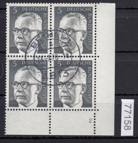 Bund 1970, Mich.-Nr.: 635 gestempelt  FN 2  Eckrand  4er,-Block