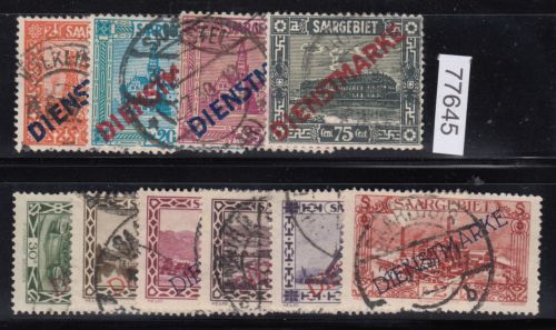 Saargebiet 1923+27 Mi. Nr. 12-15+16-21 gestempelt (Dienstmarken)