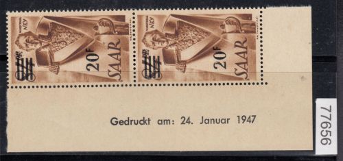 Saarland 1947 Mi. Nr. 237 I/VIII **  Urdruck BR. + Plattenf,+.  Mi ca. 50,00