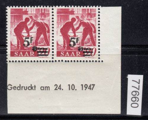 Saarland 1947 Mi. Nr. 232 II Br **   (Druckdatum)   lesen