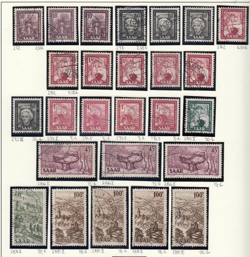Saarland 1949 Mi. Nr. 272-88 gestempelt   Plattenfehler  ca. 240,00