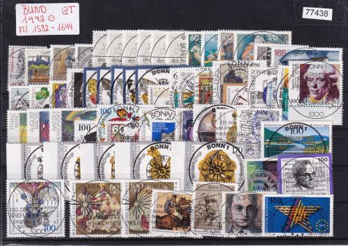 Bund 1992, Mich.-Nr.: 1582-1644 Gestempelt Bonn Komplett LUXUS PLUS Zentrisch