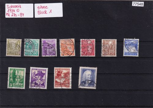 Schweiz 1934 : Mi.-Nr.: Komplett gestempelt   ohne Block