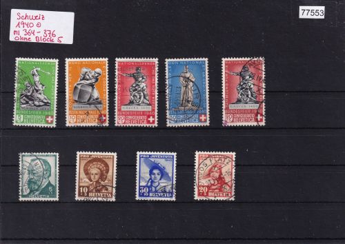 Schweiz 1940 : Mi.-Nr.: Komplett gestempelt  Ohne Block 5