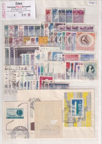 Polen 1956+57, Mich.-Nr.: 954-1044 Block 20 als Brief Block 21 beschädigt