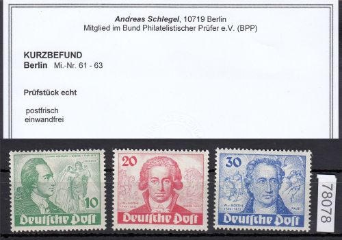 Berlin 1949, Mich.-Nr.: 61-63 ** geprüft  Befund