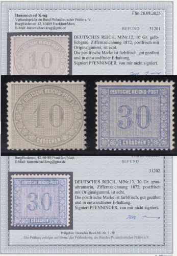 DR 1872, Mich.-Nr.: 12+13 ** geprüft  Befund