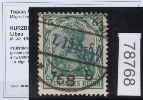 Ober. Ost Libau 1919, Mi.-Nr. 1 B a  gestempelt geprüft  Befund