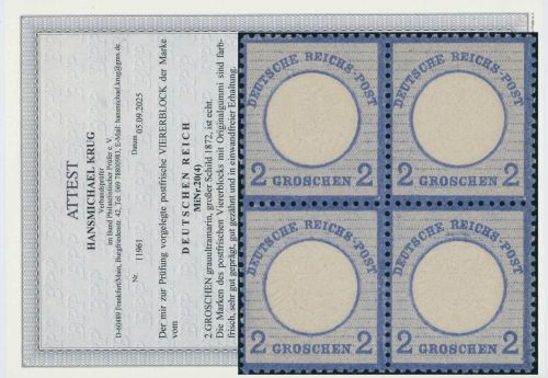 DR 1872, Mich.-Nr.: 20 **   4er.-Block  geprüft  Attest
