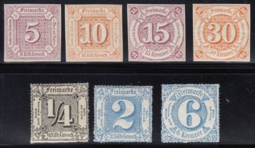 AD Thurn und Taxis 1859-65, Mich.-Nr.: 18+19+24+25+35+39+43 **