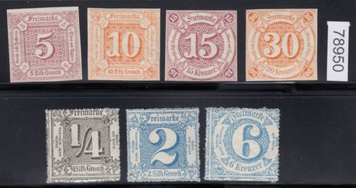 AD Thurn und Taxis 1859-65, Mich.-Nr.: 18+19+24+25+35+39+43 **