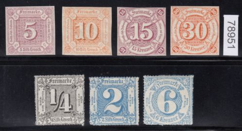 AD Thurn und Taxis 1859-65, Mich.-Nr.: 18+19+24+25+35+39+43 **