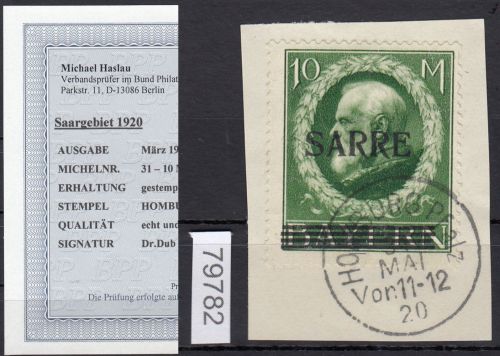 Saargebiet 1920 Mi. Nr. 31 gestempelt geprüft Befund
