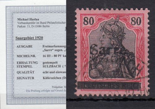 Saargebiet 1920 Mi. Nr. 16 III gestempelt geprüft Befund