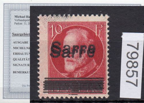 Saargebiet 1920 Mi. Nr. 19 DD *  geprüft Befund