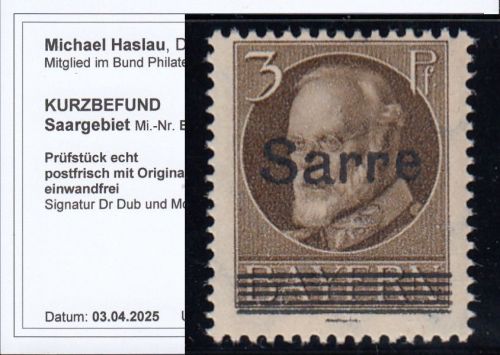 Saargebiet 1920 Mi. Nr. 31 B ** geprüft  Befund
