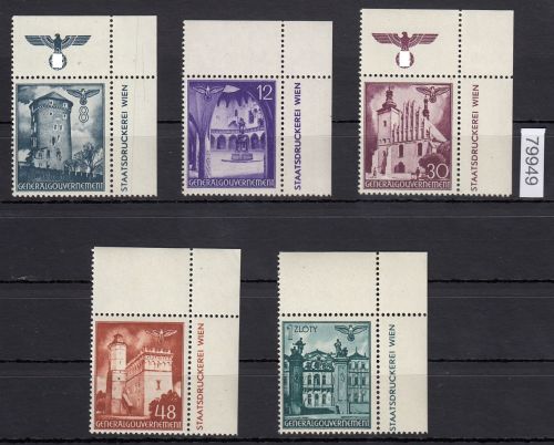 GG 1941, Mi.-Nr. 66-70 **  Eckrand mit HZ  Staatsdruckerei Wien