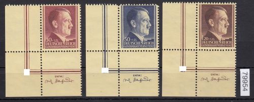 GG 1942, Mi.-Nr. 89-91 ** Eckrand  mit Entwerferzeichen