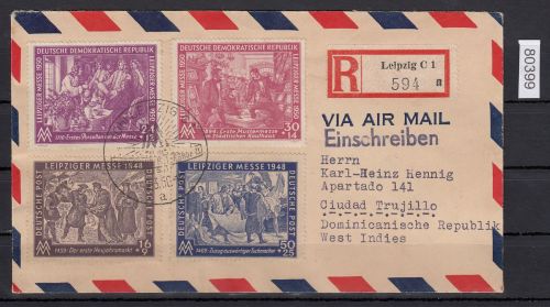 DDR 1950, Mich.-Nr.: 248+49 gest. Leip. Messe   auf Brief  Luftpost / Dominikanisch Rep