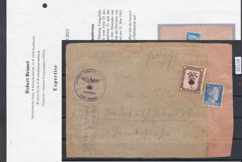 Feldpost, Mi.-Nr. 5 a gestempelt auf großer Adresse Attest