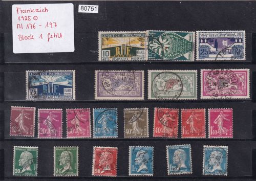 Frankreich 1925 : Mi.-Nr.: 176-197 Block 1 fehlt gestempelt