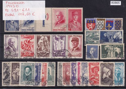 Frankreich 1943 : Mi.-Nr.: 581-611 gestempelt Komplett