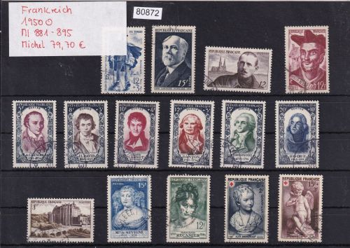 Frankreich 1950 : Mi.-Nr.: 881-895 gestempelt Komplett