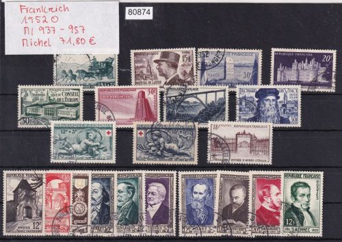 Frankreich 1952 : Mi.-Nr.: 937-957 gestempelt Komplett