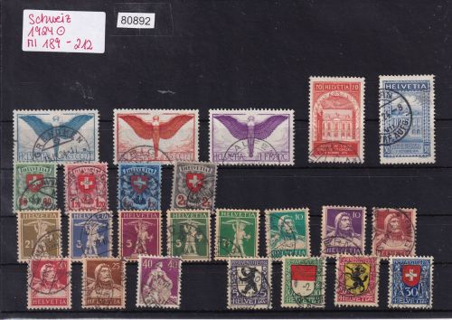 Schweiz 1924: Mi.-Nr.: 189-212 gestempelt  Mi. 293,00