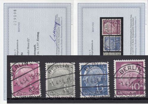 Bund 1954, Mich.-Nr.: 179 182 184 188 LUXUS Gest+gummi  ERSTTAG  Berlin-Charl.-burg  AS