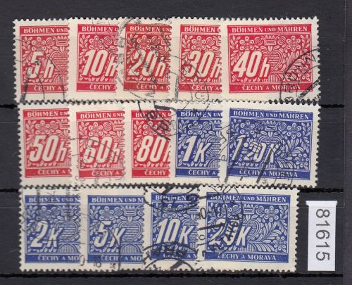 Böhmen und Mähren, Mi.-Nr.P 1-14 gestempelt