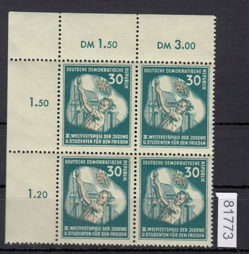 DDR 1951, Mich.-Nr.: 291 **  Eckrand  4er-block