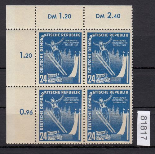 DDR 1952, Mich.-Nr.: 299 **  Eckrand  4er.-Block