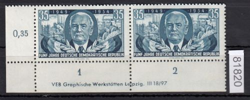 DDR 1954, Mich.-Nr.: 444 X I ** DV   Eckrand  Druckvermerk