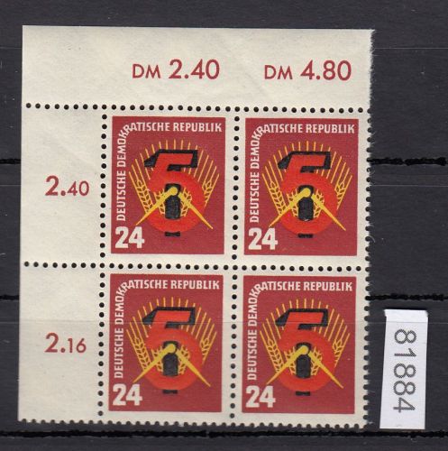DDR 1951, Mich.-Nr.: 293  ** Eckrand 4er.-Block