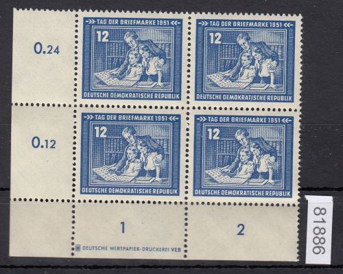DDR 1951, Mich.-Nr.: 295 ** DZ   Eckrand  4er.-Block   Druckerzeichen
