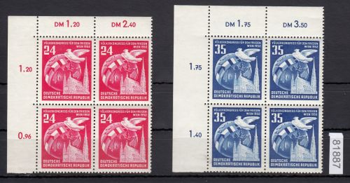 DDR 1952, Mich.-Nr.: 330+321  ** Eckrand 4er.-Block