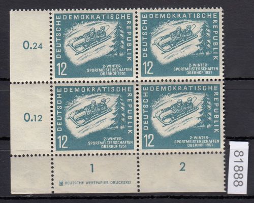 DDR 1951, Mich.-Nr.: 280 ** DZ   Eckrand  4er.-Block   Druckerzeichen