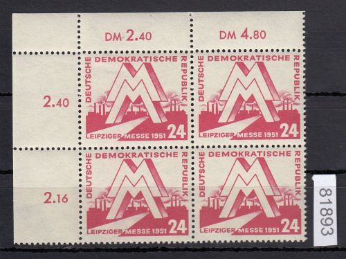DDR 1951, Mich.-Nr.: 282  ** Eckrand 4er.-Block