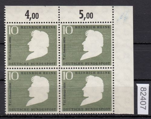 Bund 1956, Mich.-Nr.: 229 Va ** Eckrand 4er-Block