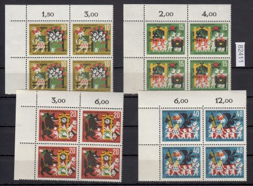 Bund 1963, Mich.-Nr.: 408-411 ** Eckrand 4er-Block