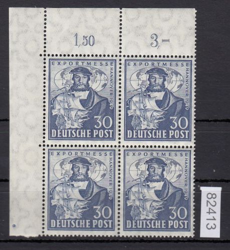 Bizone 1949 Mi. Nr. 105  **  Eckrand 4 er. Block