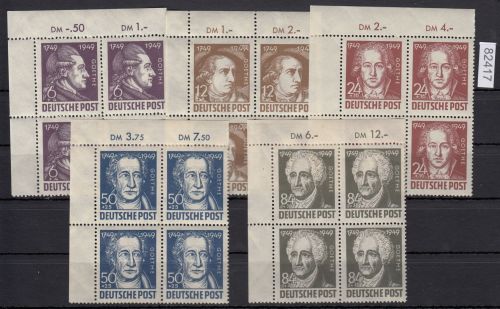 SBZ  1949 Mi.-Nr.:234-38  ** Eckrand  4er.-Block