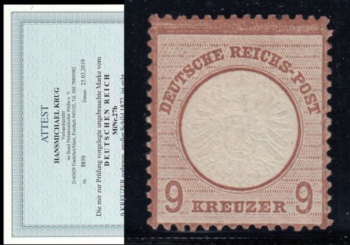 DR 1872, Mich.-Nr.: 27 b * geprüft  Attest    Michel 2000,00   lesen