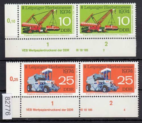 DDR 1974, Mich.-Nr.: 1973+1974  ** DV FN 2+4      Eckrand  Druckvermerk