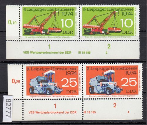 DDR 1974, Mich.-Nr.: 1973+1974  ** DV FN 2+4      Eckrand  Druckvermerk