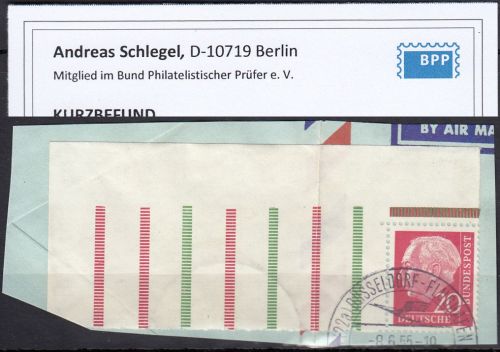 Bund 1955, Mich.-Nr.:  RL 1  gestempelt  ECKRAND  geprüft  Befund  gefaltet lesen