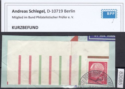 Bund 1955, Mich.-Nr.:  RL 1  gestempelt  ECKRAND  geprüft  Befund  gefaltet lesen